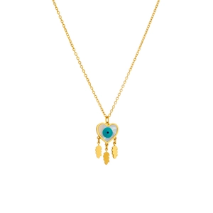 Gold Evil Eye Heart Pendant Necklace Stainless Steel Feather Tassel Charm Jewelry For Women