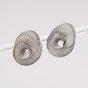Minimalist silver woven stainless steel geometric circle stud earrings for women
