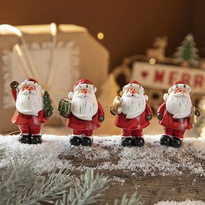 Set of four miniature Santa Claus resin figurines for creative Christmas desktop decor