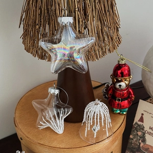 Astronaut and UFO Christmas ornaments with star and snowflake glass pendants and red bear