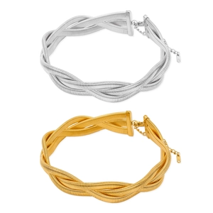 Detail of twisted multi-strand braided 18K gold and silver plated titanium steel collars
