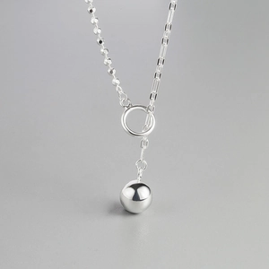 925 Sterling Silver Necklace Polished Ball Pendant Irregular Splicing Double Layer Chain Minimalist Geometric Jewelry