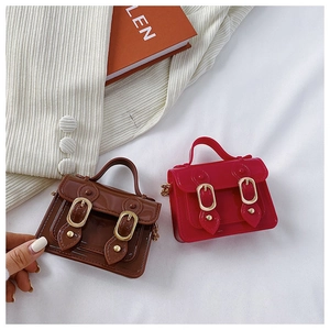 Mini jelly crossbody bags in coffee and rose pink with gold chain and metal buckle