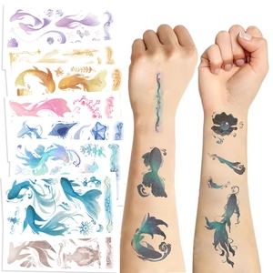 Temporary Tattoo Stickers Watercolor Koi Fish Ocean Life Pattern Waterproof Glitter Body Art For Party DIY Kids Adults