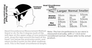 Size chart showing head circumference measurement guide for quick-dry baseball caps