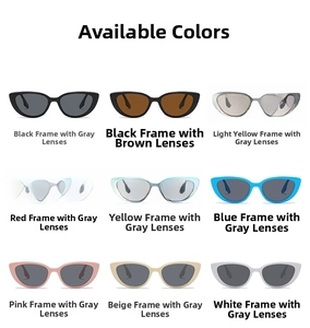 Nine color options for vintage cat-eye sunglasses including pink, black, and blue frames