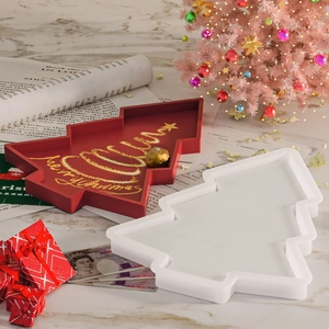 Christmas tree shaped silicone mold for DIY resin trays with gold Merry Christmas lettering