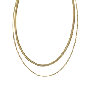 Double layered gold snake bone necklace with polished flat chain for women's jewelry