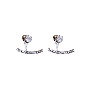 Minimalist silver geometric stud earrings with sparkling diamonds and curved jacket design