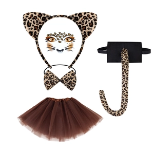 5-piece leopard print costume set with plush ears headband, tutu, and tail for Halloween