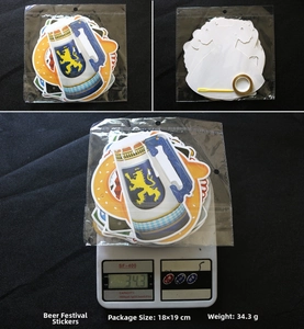 Detail of Oktoberfest banner kit with beer mug cards, ribbon, and weight measurement