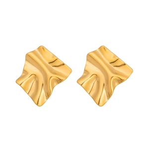 Elegant 18K gold plated stainless steel stud earrings with irregular wave design