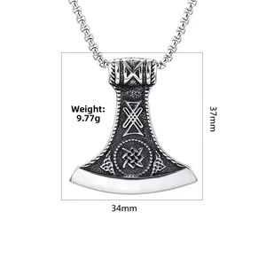 Detailed view of Viking axe pendant with Celtic knots and 37mm by 34mm measurements