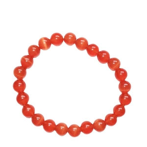 8mm orange cat eye stone bead bracelet with high gloss finish on white background
