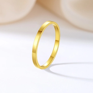 Minimalist S925 sterling silver gold plated plain band ring for women in polished finish
