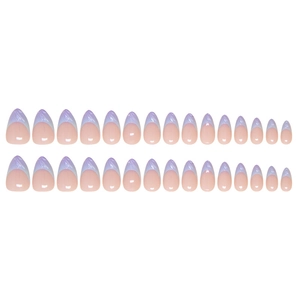 30pcs blue-purple marble press-on nails with minimalist line design in almond shape
