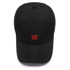Breathable black baseball cap with triple red stripe embroidery and curved brim