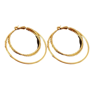 Three-layer gold-plated hoop earrings with textured inner and smooth outer rings