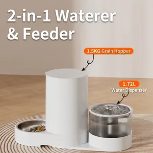 Minimalist pet automatic feeder and waterer dispenser with 1.5kg grain tank and 1.72L tank