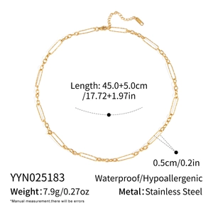 Waterproof gold stainless steel geometric chain necklace showing dimensions 45cm plus 5cm