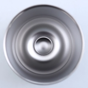 Vertical view of the polished 304 stainless steel interior of a vacuum insulated tumbler