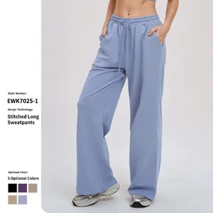 Women Wide Leg Sweatpants Cotton Blend Elastic High Waist Drawstring Straight Casual Sports Trousers With Pockets