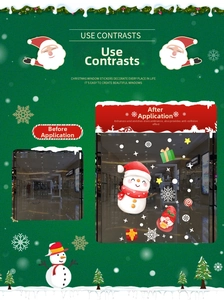 Detailed comparison of Santa and Snowman static window stickers on a glass shop front