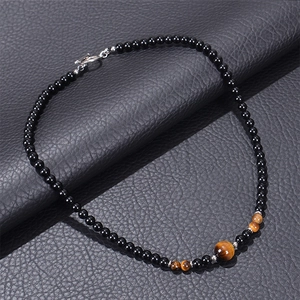 6mm natural obsidian and tiger eye beaded necklace for yoga with silver spacers