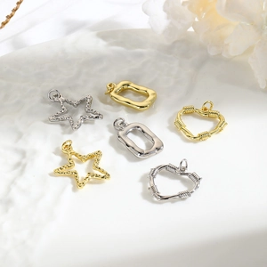 Copper Hollow Star Heart Rectangle Pendants 18K Gold Plated Textured DIY Jewelry Findings Accessories For Necklaces