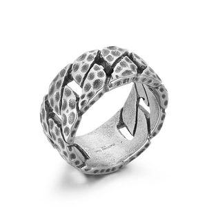 Men's vintage car tire pattern ring in retro silver finish 316L stainless steel