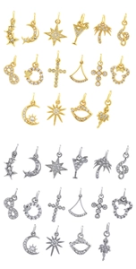 Selection of 18K gold and silver plated micro-pave star moon and cross jewelry pendants