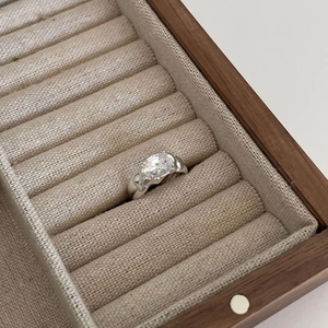 Elegant S925 sterling silver ring with large oval zircon in a wooden jewelry gift box