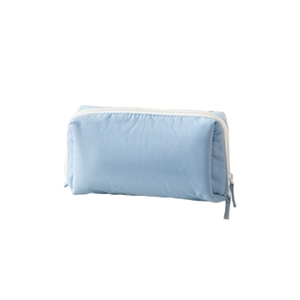 Light blue minimalist large capacity pencil case with mesh compartment and white zipper