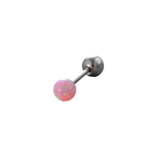 Titanium steel barbell earring with 4mm pink faux opal and polished silver metal bead