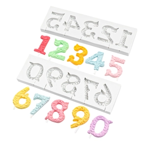 0-9 digital numbers silicone molds with embossed patterns for DIY cake and candle decorating