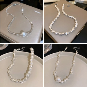 Irregular Silver Crumb Artificial Pearl Necklace For Women Alloy Metallic Texture Elegant Clavicle Chain Minimalist Style