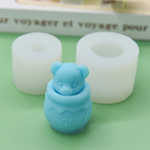 DIY silicone bear mold in honey jar shape for candles, chocolate, and resin crafts