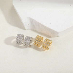 Minimalist zircon-encrusted cuff earrings in gold and silver finish for women