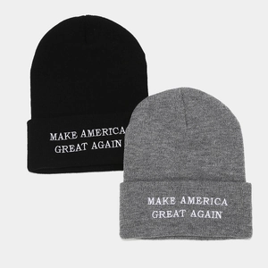 Set of black and grey knit beanies featuring white Make America Great Again embroidery