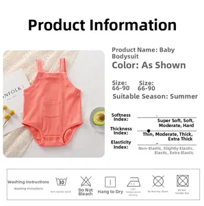 Detail view of pink ribbed cotton baby romper with front pocket and soft knit texture