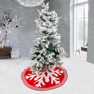 Knitted Christmas Tree Skirt Snowflake Pattern Round Decorative Floor Mat With Tie Closure For Holiday Home Decor Cozy