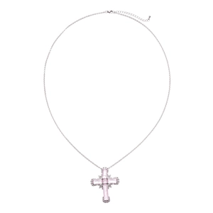 Collier élégant en argent avec pendentif croix en zircon rose et chaîne fine réglable
