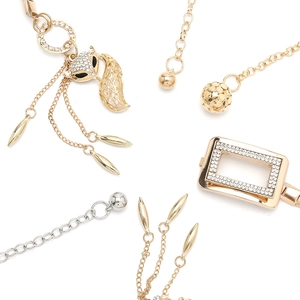 Golden fox pendant waist chain belt with rhinestones and tassels for dresses