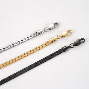 Titanium steel square links chain bracelet in silver, gold, and black finishes