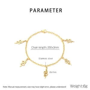 Détails du bracelet à breloques serpent en acier inoxydable avec fermoir mousqueton et taille
