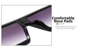 Macro shot of comfortable integrated nose pads and purple gradient lenses on sunglasses