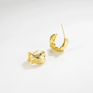 Minimalist gold S925 silver hoop earrings with irregular textured crumpled metal finish