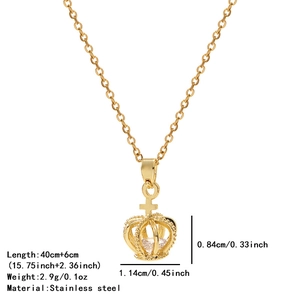 Detailed size specifications for the stainless steel crown necklace with gold finish