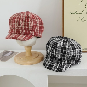 Berretto Newsboy Da Bambina In Tweed A Quadri Cappello Ottagonale Caldo Berretto Invernale Vintage Visiera Corta Regolabile