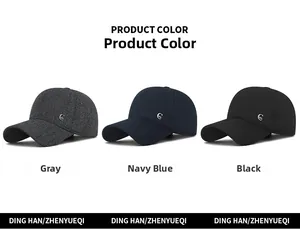 Detailed color options for men's winter baseball caps in grey, navy blue, and black